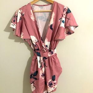 Pink floral romper